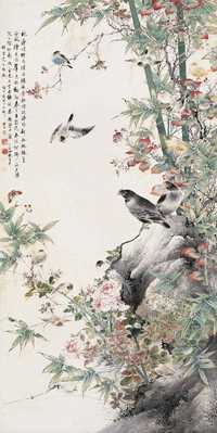 颜伯龙 1937年作 花鸟 立轴